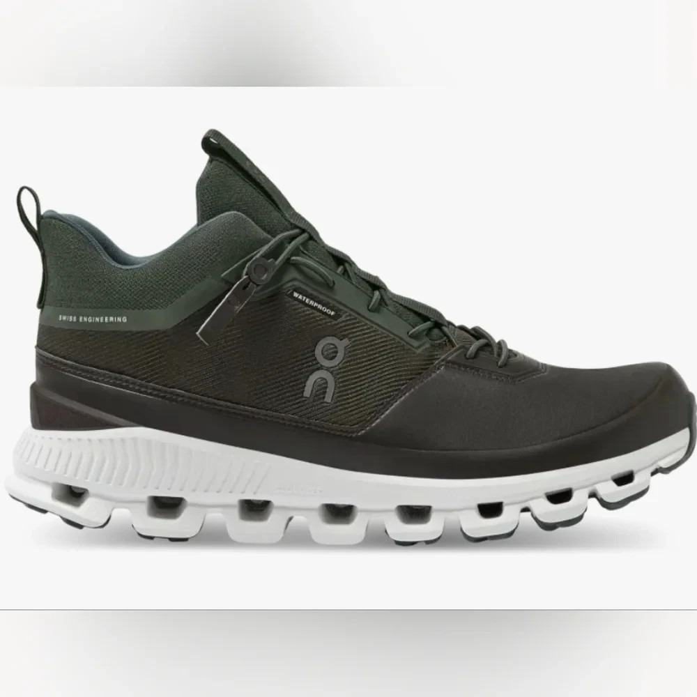On Running Waterproof Athletic Shoe in Dark Green and White